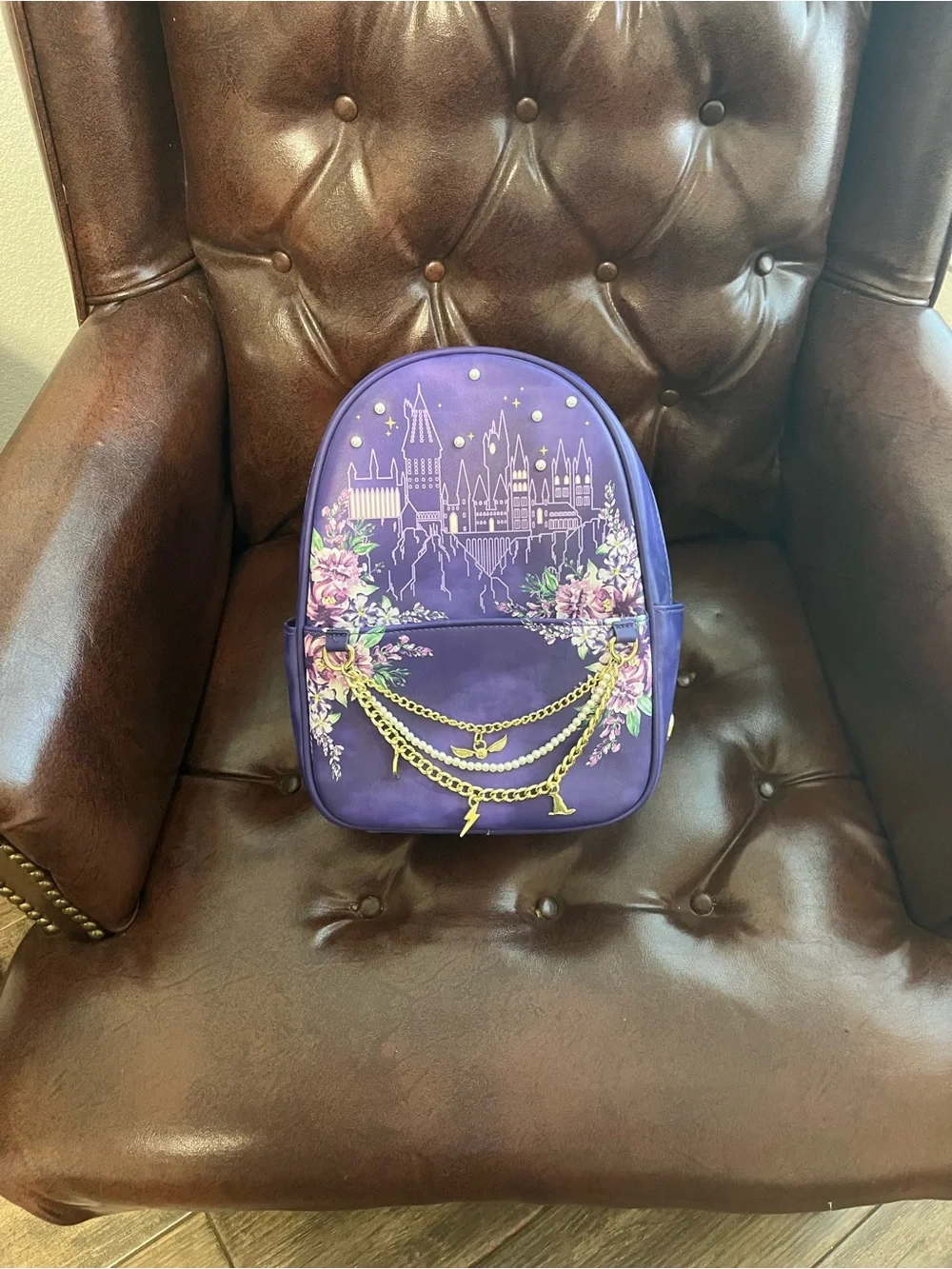 Purple Floral Hogwarts Castle Mini Backpack